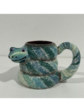 Snake Love Cup With Handle Blue Green Snake Charmer Mug